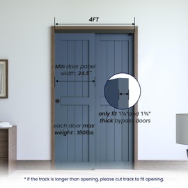 SMARTSTANDARD 48"/4FT Ceiling Mount Bypass Sliding Door Hardware Kit for Cabinet Closet, Double Pocket Doors Hardware with Finger Pull, Smoothly and Quietly, Fit 24.5" Wide Door Panel, No Door, Black