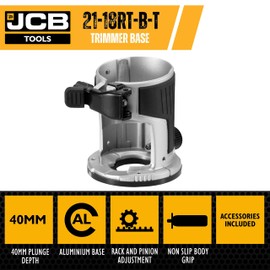 JCB Trimmer Router Base for Use with 18v Router with Aluminium Base, Non-Slip Body Grip, Rack and Pinion Precision Depth Adjustment System, 3 Year Warranty