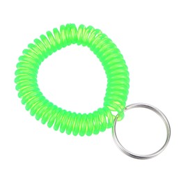 PATIKIL Spiral Keychain, 5 Pack Plastic Wrist Coil Keyring Wristband Stretchable Key Holder Lanyard for Sports Outdoor, Clear Green