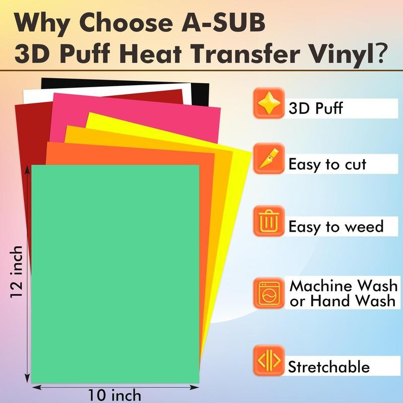 A SUB 3D Puff Heat Transfer Vinyl 8 PCS -