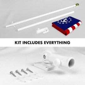 G128 Combo Pack: 5 Ft Aluminum Spinning Flagpole (White) & American USA Yacht Ensign Flag 2.5x4 Ft, ToughWeave Series Embroidered 300D Polyester | Pole with Flag Included