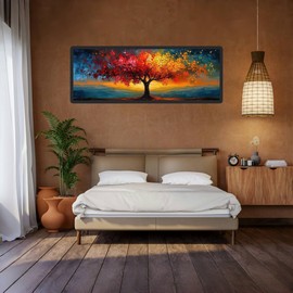 Canvas Pictures Large 120 x 30 cm XXL Wall Decoration Living Room - Tree of Life Painting Picture Living Room - Abstract Modern Art Room Decoration