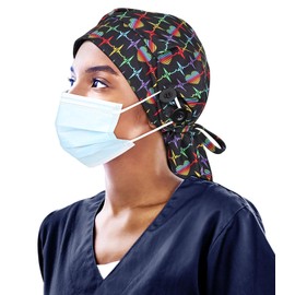 Satin Lined Work Cap with Button for Long Hair Women, Flying Heart, One Size