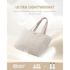 LOVEVOOK Laptop Bag for Women, Lightweight Puffy Work Tote Bag with Clutch Purse, 15.6 Inch Computer Briefcase Bag for Women, Casual Handbag for Travel College, Beige