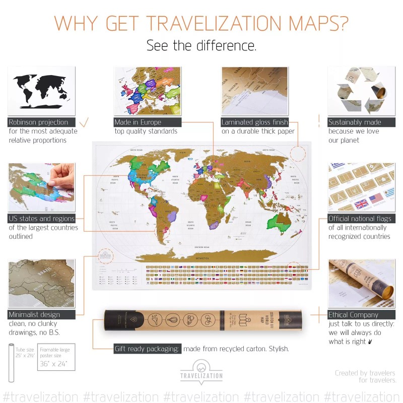 Travelization XL Scratch Off Map of The World with Flags