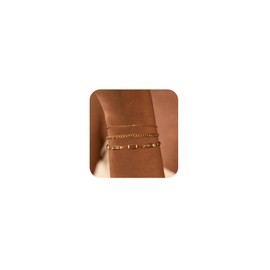 VIROMY 3PCS Gold Bracelets for Women 14K Gold Plated Square Zirconia Bracelet Cuban Box Link Charm Bead Charm Dainty Jewellery for Women