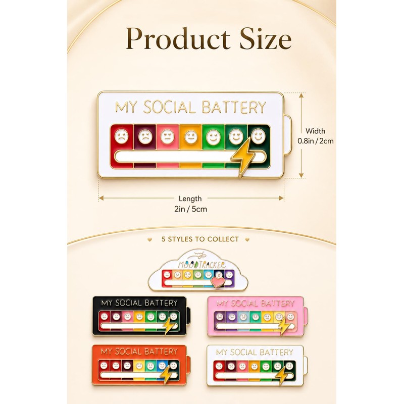 COTATI 5Pcs Social Battery Pin, Interactive Social Battery Slider Pin