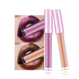 Lip Stick Set,Matte Lipstick Purple & Orange Lipstick Makeup Metallic Light Lipsticks,Lipsticks For Women Long Lasting Waterproof Non-Stick Cup Not Fade Glitter Purple & Orange Lipstick Gift