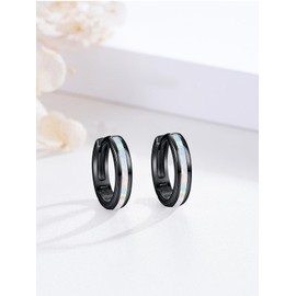 White Opal Hoop Earrings 925 Sterling Silver Hypoallergenic Black Hinged Huggie Hoops Opal Jewelry Gifts for Men Women
