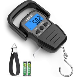 HEETA Fish Scale with Backlit LCD Display, Up to 110lb/50kg Digital Portable Hanging Fish 