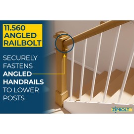 Zipbolt 11.560 Angled Railbolt — Angled Staircase Handrail to Newel Post Connector for Lower Connection, Residential and Commercial Installation, New Construction and Remodels