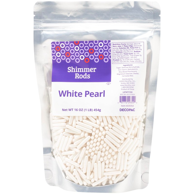 DecoPac Shimmer Rods, White Pearl Sugar Candy Decorations For Cakes,