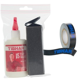 Tibhar Table Tennis Glue for Surfaces & Table Tennis Edge Tape | Glue Set VS Top Glue, 90 ml & Edge Tape Evolution, 5 m, 12 mm, Black