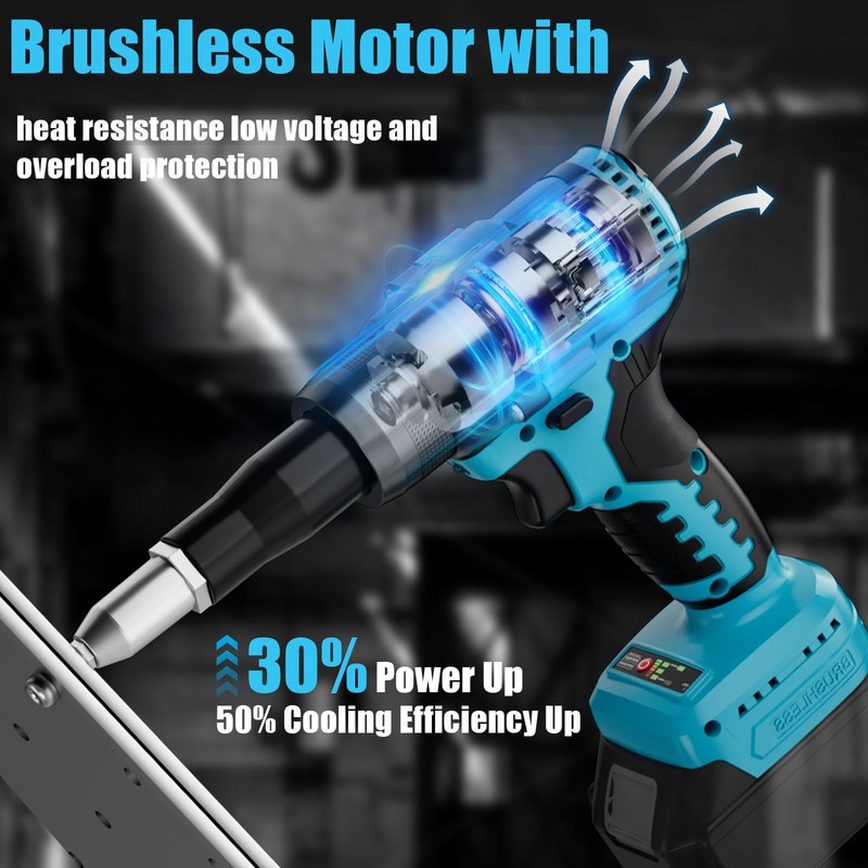 Cerycose Rivet Gun Compatible with Makita 18V Battery,Cordless Riveters Tool,Brushless