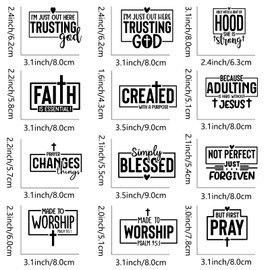 12Pcs Bible Verse Jesus God Iron on Decals for Clothing DIY Heat Transfer Vinyl Stickers for T-Shirt Jeans Pillow Cover Craft Appliques Decor