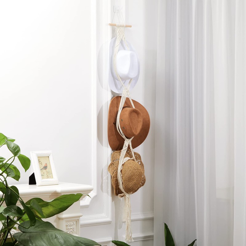 Yulejo Macrame Hat Hangers Boho Hat Rack for Wall Western