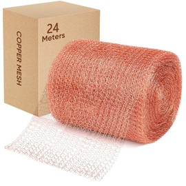 24 m x 125 mm copper mesh roll, metal mesh copper mesh protection, robust pure copper wire mesh for building holes, protecting seedlings and seeds, grill clean