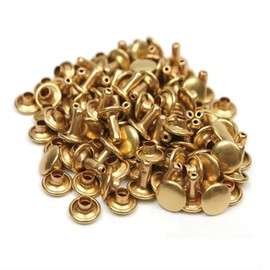 100 Pcs Leather Rivets, 8mm x 10mm Double Cap Rivets Metal Studs for Clothes Shoes Handbag Belts Crafts, Gold