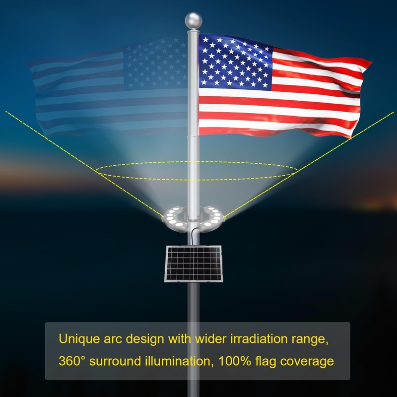 Flag Pole Light Solar Powered 6000K Brightest Solar Flag Pole