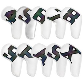 Golf Iron Covers 10pcs,Golf Iron Head Covers Leather Golf Iron Covers Set Colorful Golf Iron Headcovers,Golf Club Head Covers for Iron with Magic Tape Fit Titleist,Callaway,Ping