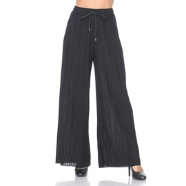 Auliné Collection Womens Solid Waistband Long Pleated Chiffon Palazzo Pants Black