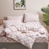 KAREVER Pink Grid Bed Sheet Set Pink White Checkered 4