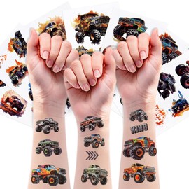 53 Styles Monster Truck Temporary Tattoos Racing Car Baby Boy Girl Themed Temporary Tattoos for Kids Teens Adult, Waterproof Tattoos Stickers Party Supplies Decoration