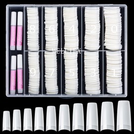 500 Pieces French Artificial Nail Tips Set False Acrylic Nails Tips Nail Extension Nail Tips Fake Fingernails Accessories with 4 Pieces Glue for Nail Design Gel Nails, Natural