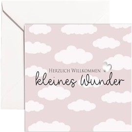 Karte zur Geburt Wolken kleines Wunder süße Geburtskarte Glückwunschkarte geschlechtsneutral für Junge und Mädchen taupe beige Glückwunschkarte zur Geburt mit Umschlag Klappkarte (Geburt Karte)
