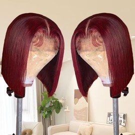 99J Burgundy Bob Wigs Human Hair HD Transparent 13X4 Straight 99J Bob Lace Front Wigs Human Hair Wear and Go Glueless Wig Human Hair Pre Plucked With Baby Hair Wine Red Short Bob Wigs For Black Women