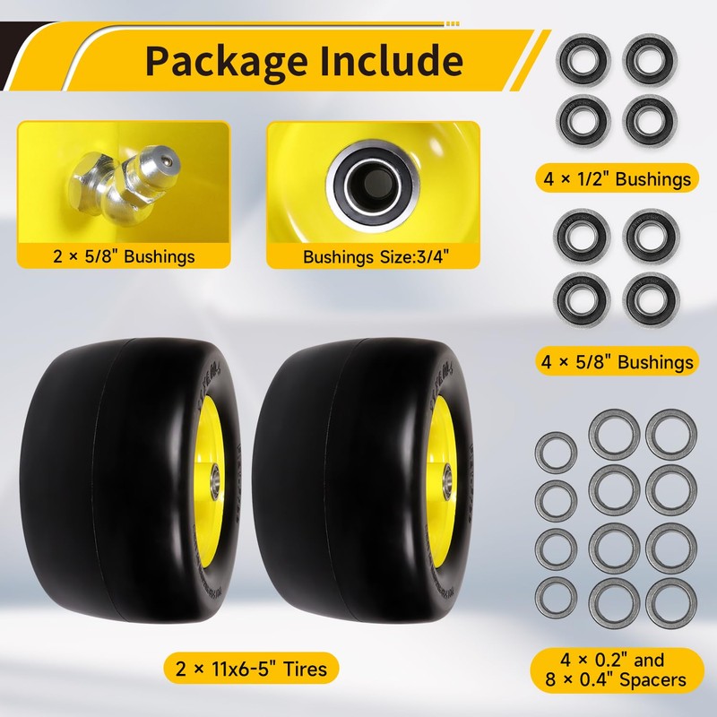 11x6.00-5" Flat Free Tire, Solid Smooth Front Wheel Tire for