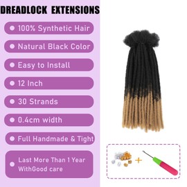 Loc Extensions for Man/Women 0.4cm 30 Strands Soft Synthetic Hair Dreadlocks Extensions for Braiding Dread Lock for Braiding Handmade Dreadlock Extensions Crochet Hair Bundles (1B/27, 12inch)