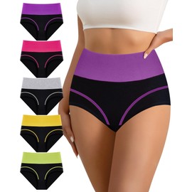 YDQ Women's Cotton Underwear High Waisted Tummy Control Underwear Stretch Soft Full Coverage Briefs Breathable Ladies Panties 5 Pack S