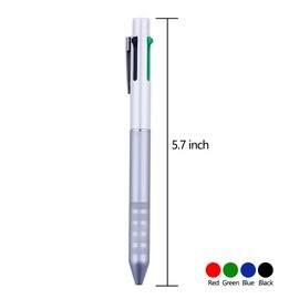 HeTaoCat Multi Color Pen 4 In 1 Multi function Pen with Black, Blue, Red, Green, Metal Gel Ballpoint Pen, 1-Count (White)