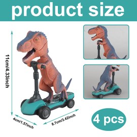 4 Pcs Dinosaur Toys, Dinosaur Toys For Boys, Mini Cartoon Scooter Toy, Rear Pull Mini Finger Scooter Boy Toy, Children'S Gift For Boys And Girls