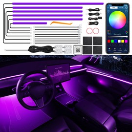 Acrylic Interior Car LED Strip Light with Wireless APP, RGB 18 in 1 with 175 inches 612 LEDs Fiber Optic Strip Lights for Car, Music Sync Neon Automobile Ambient Lighting Kits