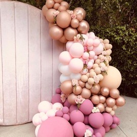 Dusty Pink Balloons，12 Inch 60 Pcs Dusty Pink Metallic Chrome Gold Beige Nude Balloons for Birthday Baby Shower Bridal Boho Wedding Party Decorations