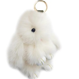 jtkdxqs Soft Cute Bunny Keychain Car Handbag Keyring Artificial Rabbit Fur Key Ring for Women,beige