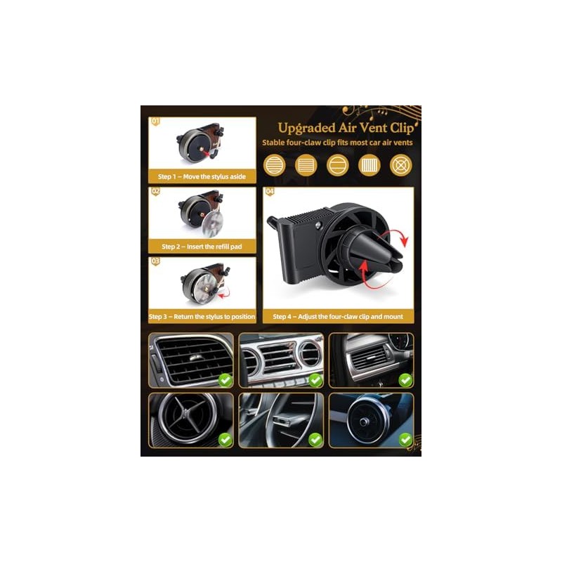 Record Player Car Air Freshener Vent Clip with 15 Refill