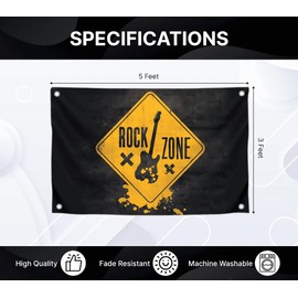 3x5 Feet Black Polyester Flag Rock Zone with Four Brass Grommets - Guitar Suitable for Indoor and Outdoor Decorate - American Music Banner for Garden Party - Flags Man Cave Wall Flag for College Dorm