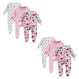 Touched by Nature Unisex Baby Organic Cotton Sleep and Play Multi-Pack, Garden Floral 6-Piece, 3-6 Months