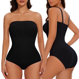 ciksob Body moldeador sin tirantes para mujer, sin costuras, triangular, control de abdomen, adelgazante, levantador de glúteos, Negro -, M