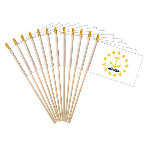 Rhode Island State Handheld Stick Flag 4x6 Inch 12 Pack
