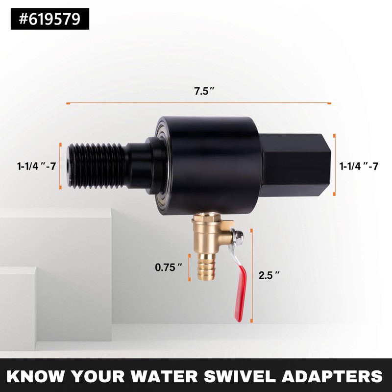 KSEIBI Water Core Bit Adapter, 1-1/4-7 Female, Water Swivel Adapter,