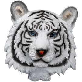 FRECI Tiger Head Statue Wall-Mounted Animal Head Sculpture Wall Hanging Sculpture for Home Living Room Wall Bedroom Decoration - White