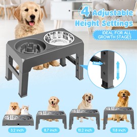 URPOWER Raised Dog Bowls 4 Height Adjustable Elevated Bowl Stand with Stainless Steel Water Bowl Non-Slip Dog Food Bowls Stand for Small Medium Large Dogs and Pets