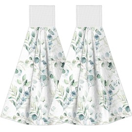 Vodbne Leaves Kitchen Hand Towels with Hanging Loops Absorbent Dish Oven Towel, Fast Drying Hanging Towels Sage Decor for Home Kitchen Bathroom