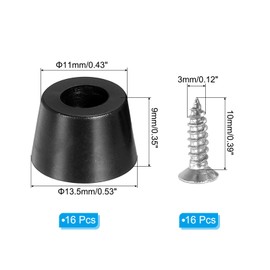 PATIKIL Cutting Board Feet, 16 Pack Round Rubber Feet Bumpers Non Slip Bumper Pads with Stainless Steel Screws for Furniture Chairs Desks Electronics (0.1"Wx0.35"H)