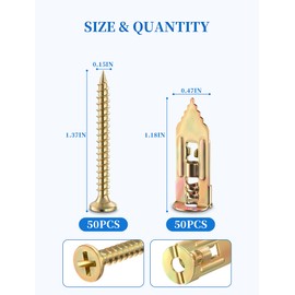 FEAOXYO Upgraded 100 Pcs Self Drilling Drywall Anchors with Screws Kit, Zinc Plated Steel Sheetrock Anchors and Screws, No Drill Needed, Holds 66LB for TV, Shelf, Decor, Picture Frame Wall Mounting