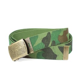 Canvas Web Belt Military Style with Antique Brass Buckle and Tip 50" Long (Green Camoflauge)